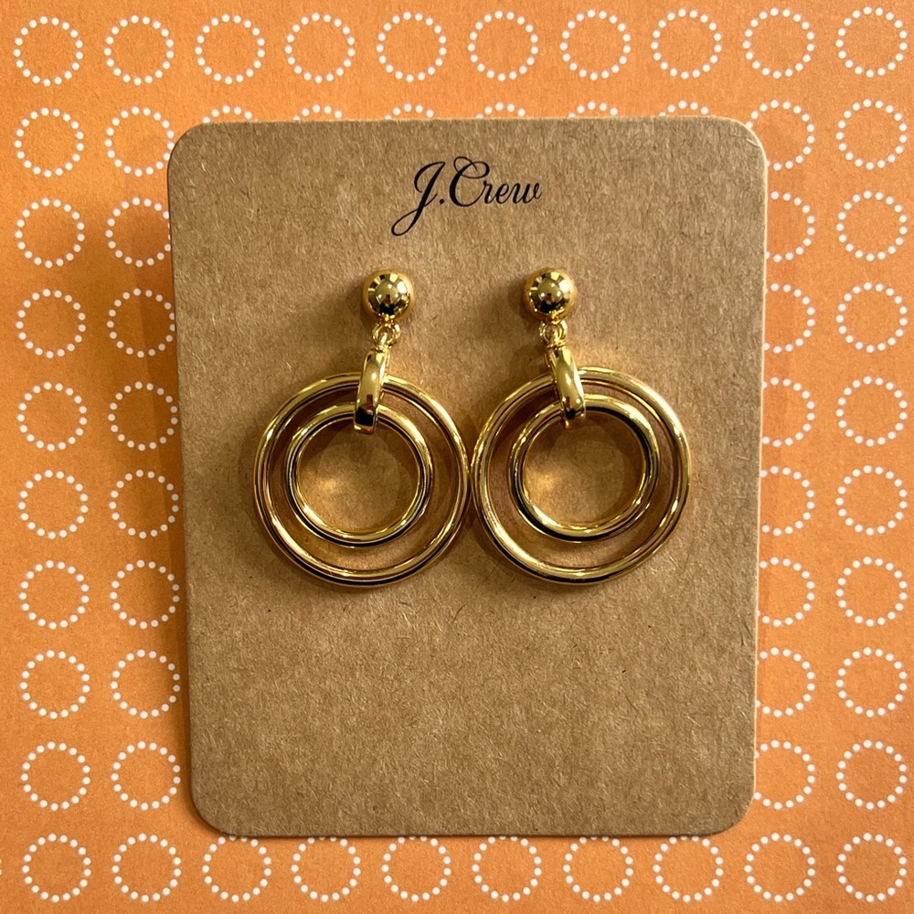 NWT J. Crew chunky gold tone double circle pierced earrings
